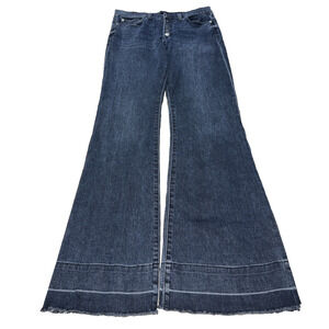 GAP High Rise Flare Jeans Dark Wash Button Fly Raw Hem Size 12 (30x33)